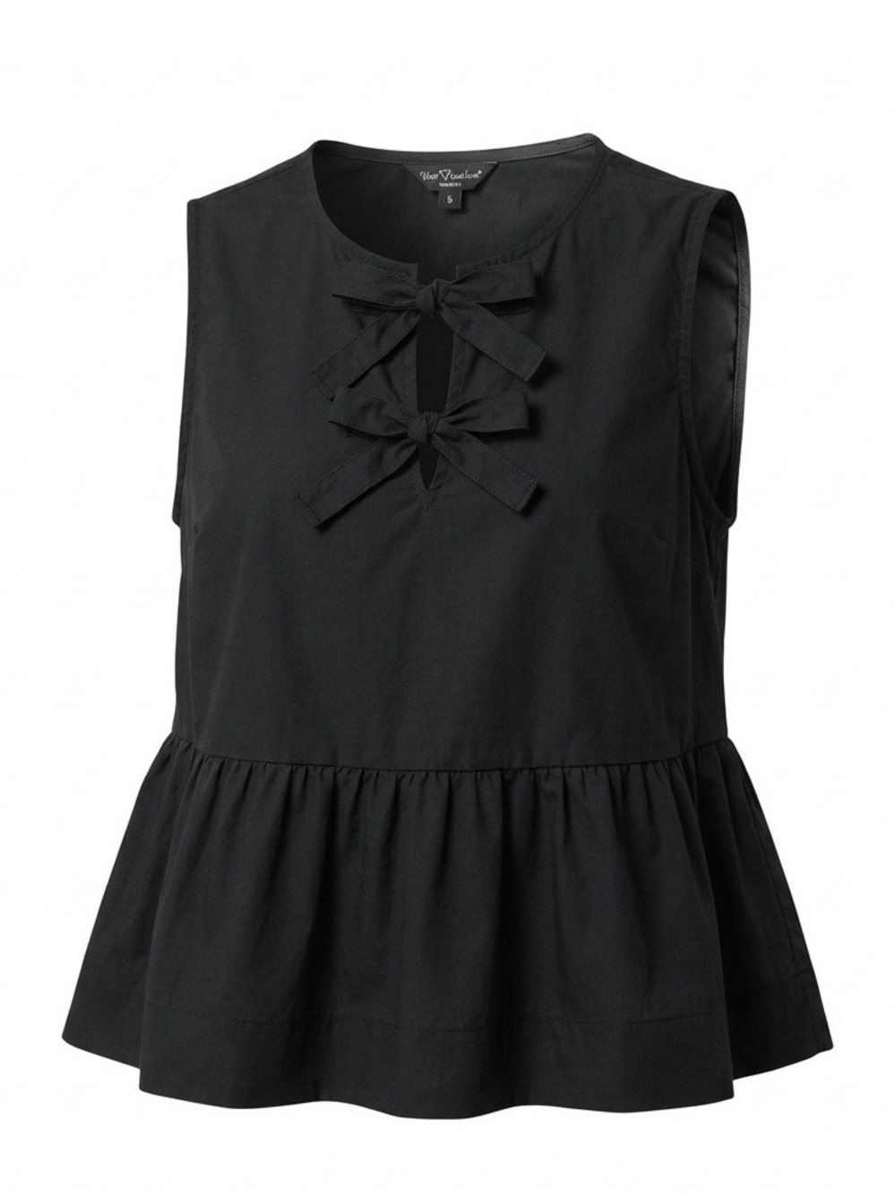 Velvet Heart Bella Black Bow Peplum Top Sleeveless Babydoll Blouse - Size S